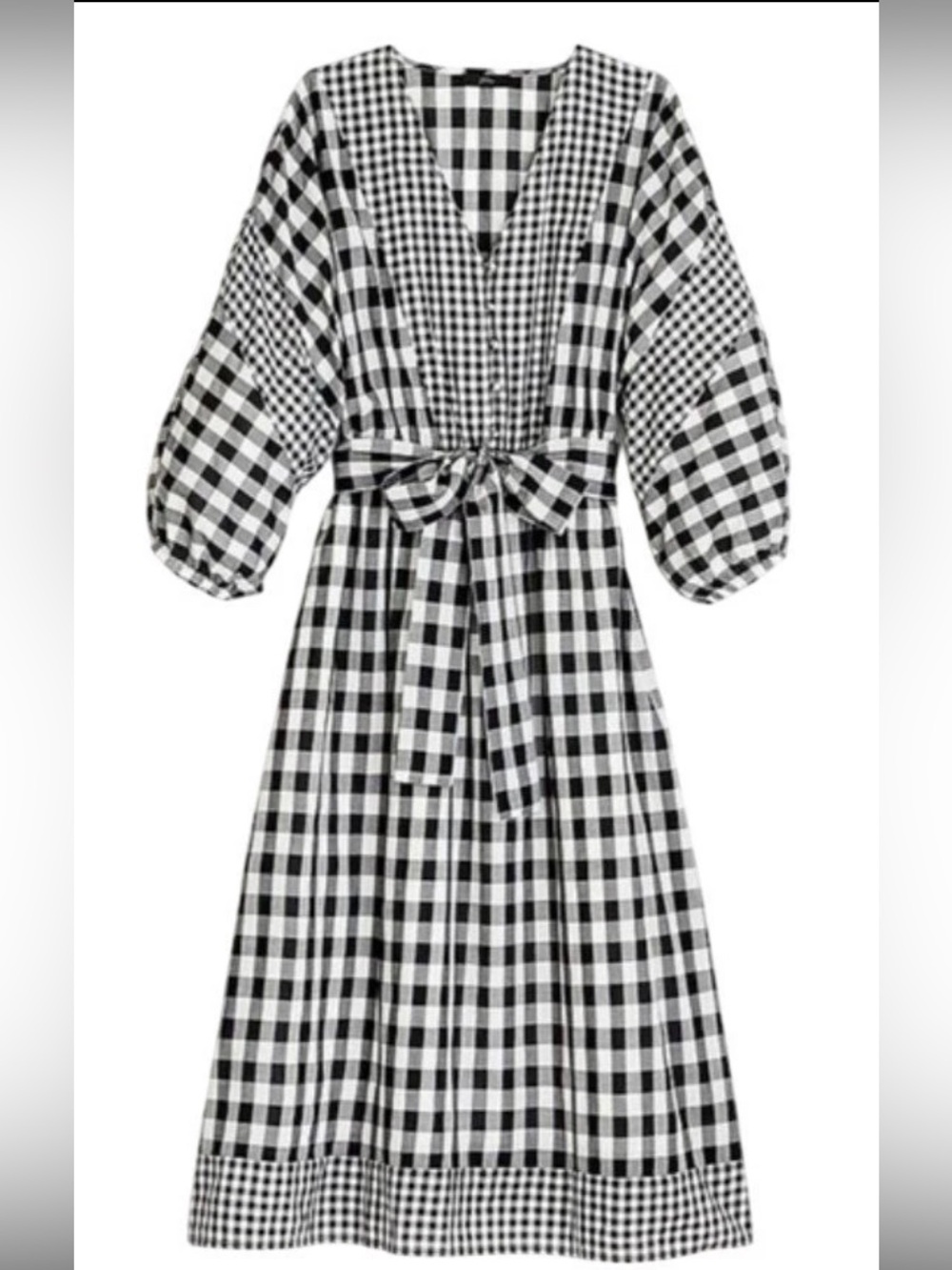 J Crew Black & White Gingham Button-Front Midi Dress with Tie Waist - Picture 3 of 14